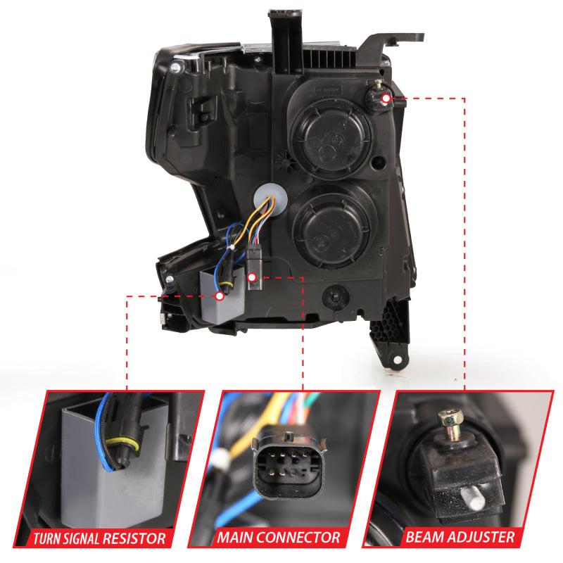 ANZO 15-20 Chevy Tahoe/Suburban LED Light Bar Style Headlights Black w/Sequential w/DRL w/Amber 111478 111478 Photo - Unmounted