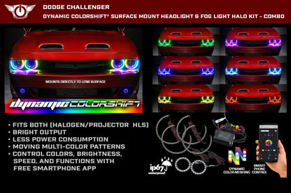ORACLE Lighting Oracle 15-23 Dodge Challenger Dynamic Surface Mount Headlight/Fog Light Halo Kit COMBO - ColorSHIFT 3989-332 3989-332 Product Specifications Sheet