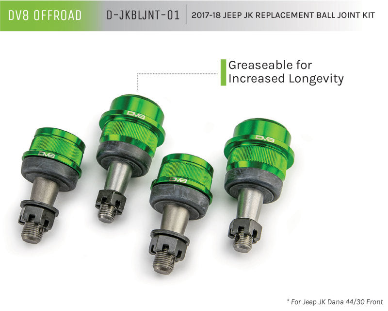 DV8 Offroad 07-18 Jeep Wrangler JK Replacement Ball Joint Kit - Dana 30/44 D-JKBLJNT-01 D-JKBLJNT-01 Product Brochure - a specific brochure describing a Product