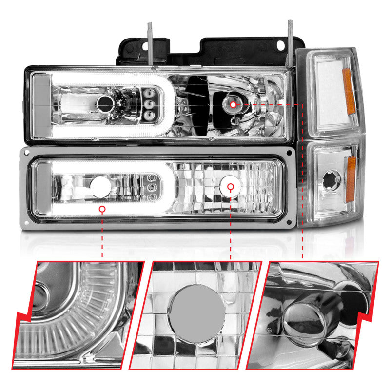 ANZO 88-98 Chevrolet C1500 Crystal Headlights w/Light Bar Chrome Housing w/ Signal Side Markers 8Pcs 111529 111529 User 2