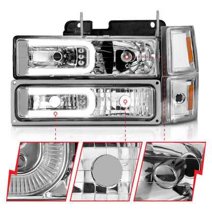 ANZO 88-98 Chevrolet C1500 Crystal Headlights w/Light Bar Chrome Housing w/ Signal Side Markers 8Pcs 111529 111529 User 2