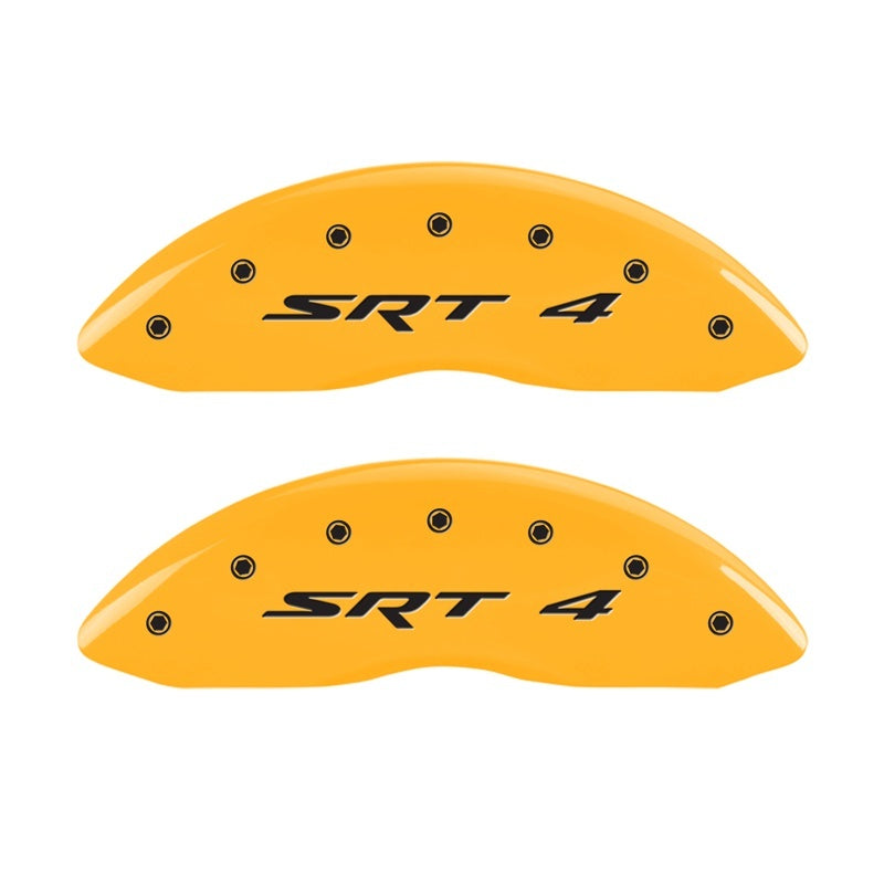 MGP Front set 2 Caliper Covers Engraved Front SRT4 Yellow finish black ch 12002FSR4YL 12002FSR4YL Photo - Primary