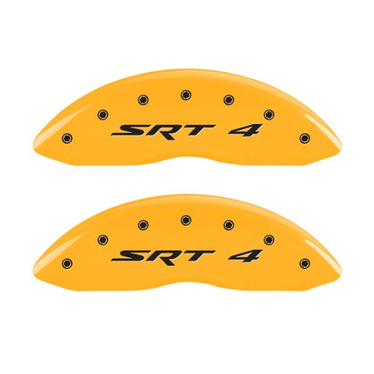 MGP Front set 2 Caliper Covers Engraved Front SRT4 Yellow finish black ch 12002FSR4YL 12002FSR4YL Photo - Primary