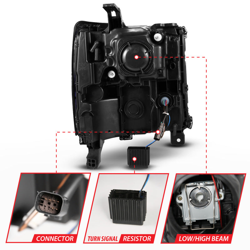 ANZO 16-18 Chevy Silverado1500 (Factory HID Models) LED Prj Light Bar Style Headlights Chrome - Pair 111625A 111625A User 1