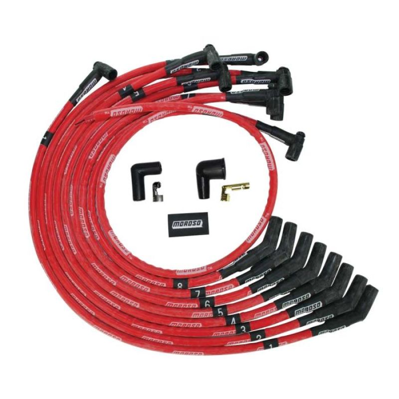 Moroso BBC Over Valve Cover 135 Deg Plug Boot HEI Sleeved Ultra Spark Plug Wire Set - Red 52542 52542 User 1