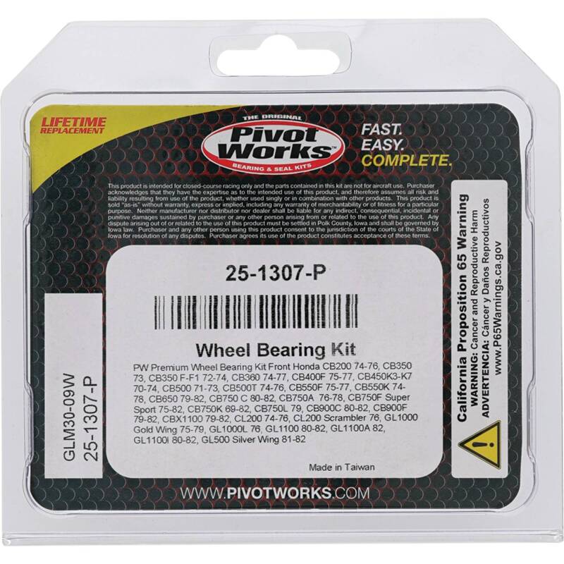 Pivot Works Honda Wheel Bearing Kit Premium Bearings 25-1307-P 25-1307-P Photo - Primary