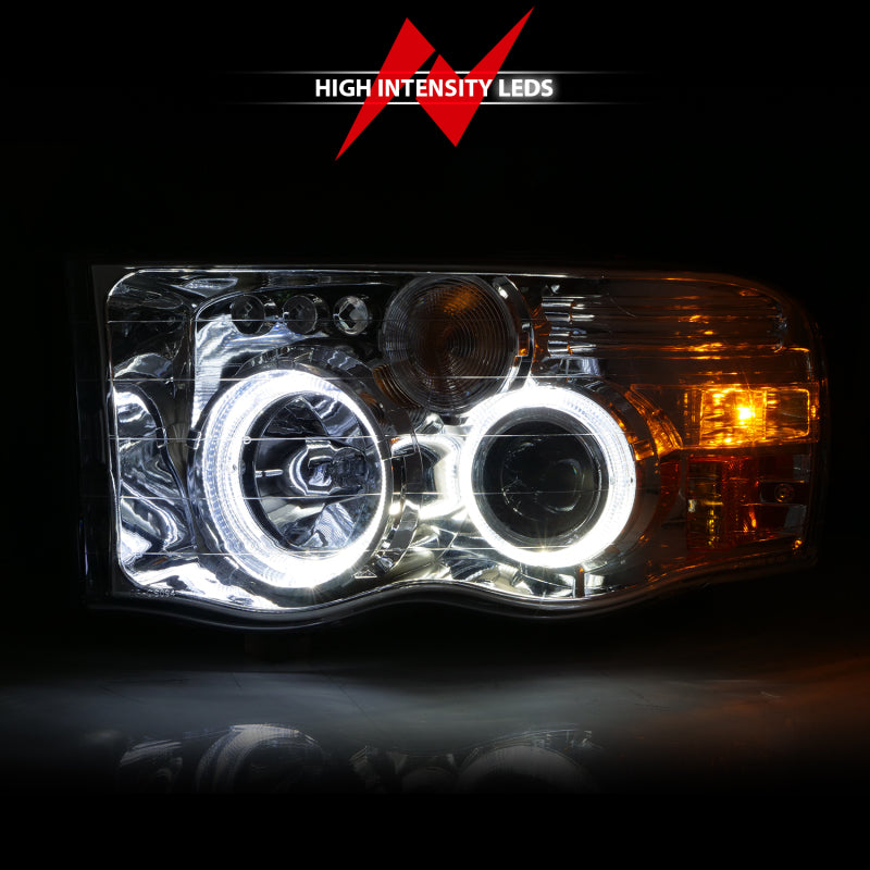 ANZO 2002-2005 Dodge Ram 1500 Projector Headlights w/ Halo Chrome Clear Amber 111491 111491 Photo - Unmounted