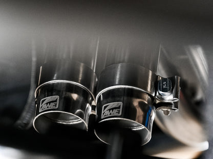AWE Tuning AWE 16-22 Toyota Tacoma 0FG Catback Exhaust w/ BashGuard - Dual Diamond Black Tips 3015-33826 3015-33826 Photo - Close Up