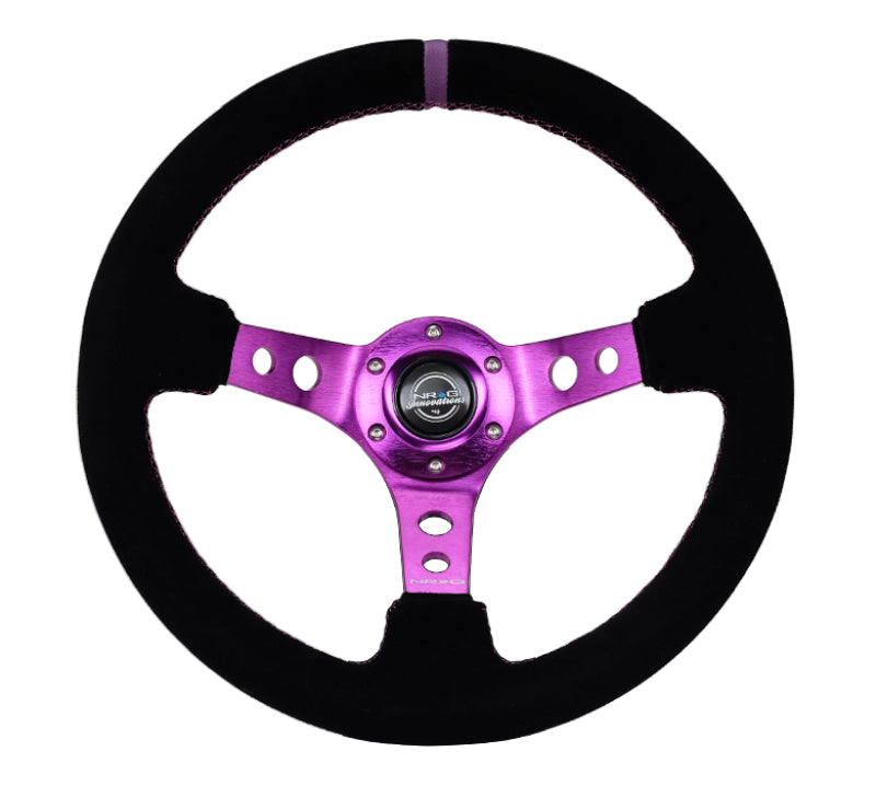 NRG Reinforced Steering Wheel (350mm / 3in. Deep) Black Suede w/Purple Center & Purple Stitching RST-006S-PP RST-006S-PP Photo - Primary
