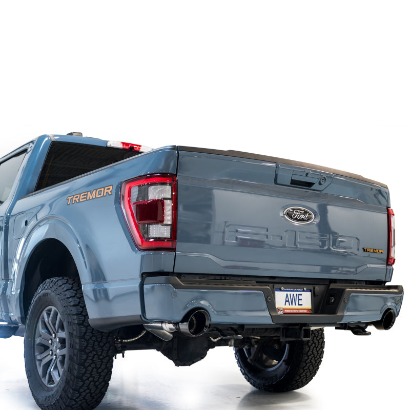 AWE Tuning 2021+ Ford F-150 Tremor (w/ Bumper Cutouts) 0FG Non-Resonated Catback -Diamond Black Tips 3020-33402 3020-33402 Photo - Mounted