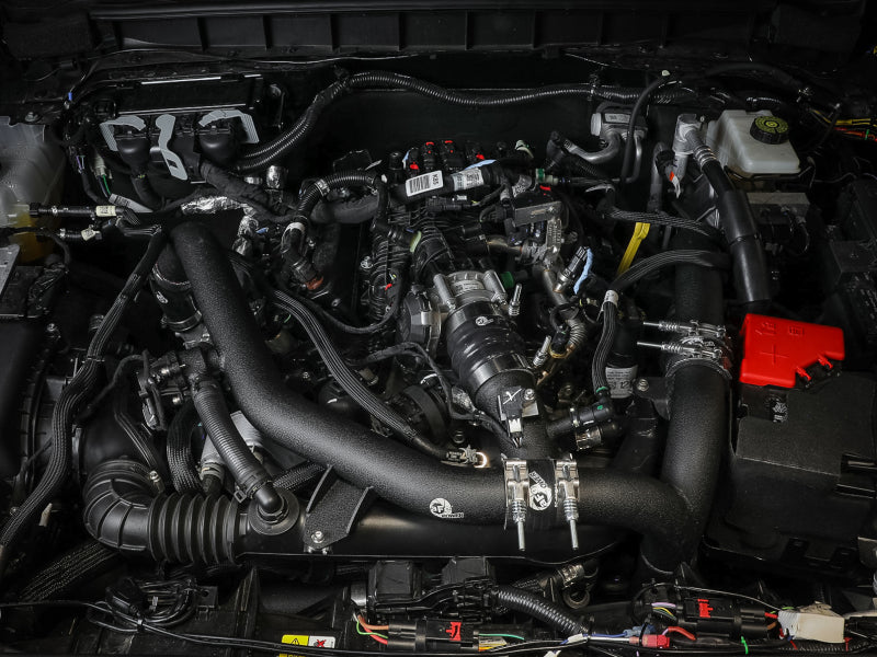 aFe 21-22 Ford Bronco V6-2.7Ltt BladeRunner Alum Hot Charge Pipe - Black 46-20588-B 46-20588-B Photo - Mounted