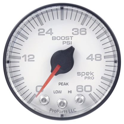 Autometer Spek-Pro Gauge Boost 2 1/16in 60psi Stepper Motor W/Peak & Warn Wht/Blk P304128 P304128 User 2