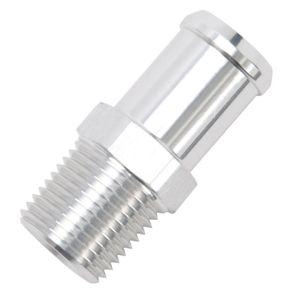 Edelbrock Hose End, Fitting -Straight, 1/2" NPT to 3/4" Barb, Clear Anodize 8184 Photo - out of package