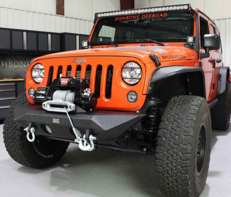 Fishbone Offroad 07-18 Jeep Wrangler JK Rubicon Unlimited Steel Front Bumper - Blk Txtrd Powdercoat FB22045 FB22045 Photo - lifestyle view