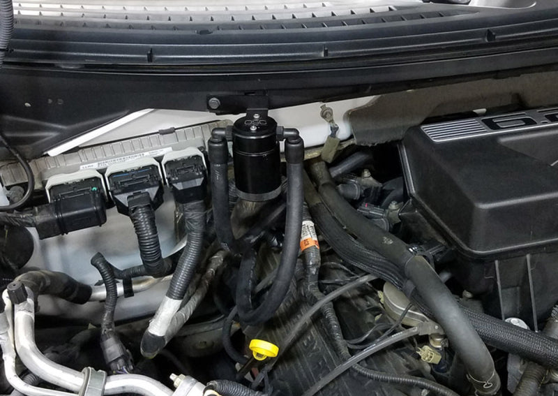 J&L 11-14 Ford F-150/Ford F-150 Raptor 6.2L Passenger Side Oil Separator 3.0 - Black Anodized 3036P-B 3036P-B Photo - Mounted