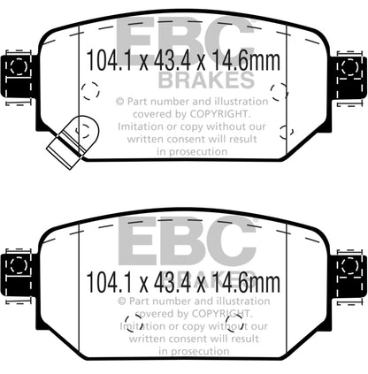 EBC 2017+ Mazda 3 2.0L Yellowstuff Rear Brake Pads DP43081R DP43081R Photo - Primary