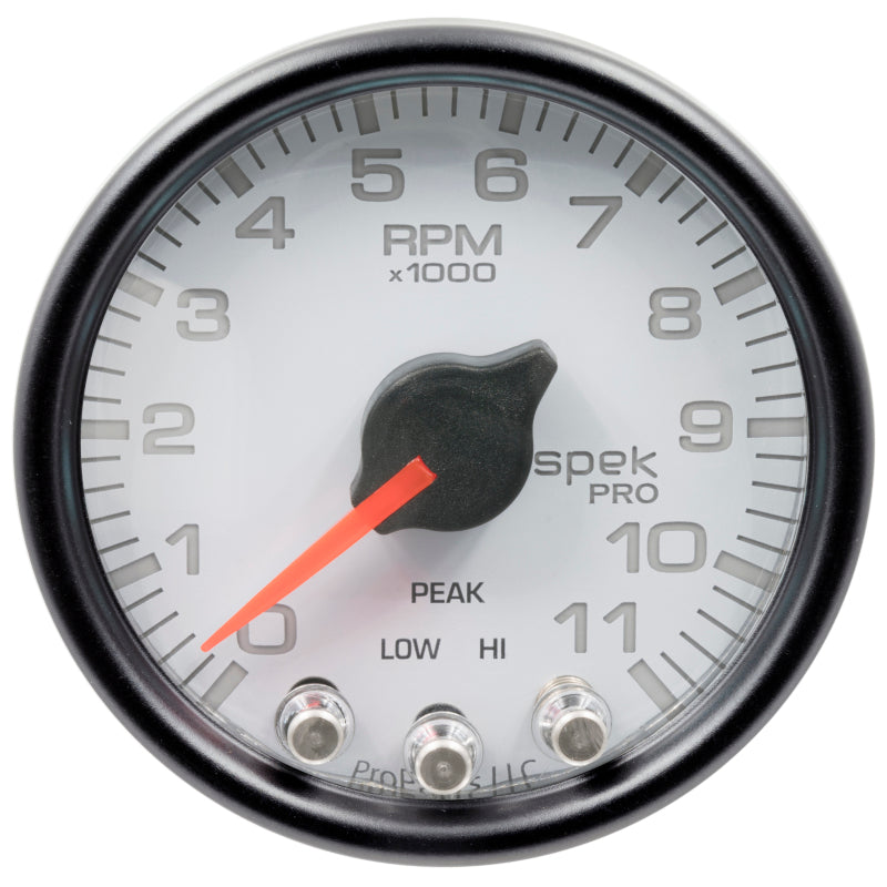 Autometer Spek-Pro Gauge Tach 2 1/16in 11K Rpm W/ Shift Light & Peak Mem Wht/Blk P33612 P33612 User 1