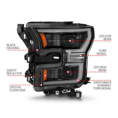 ANZO 15-17 Ford F-150 LED Projector Headlights - w/ Light Bar Switchback Black Housing 111547 111547 User 3