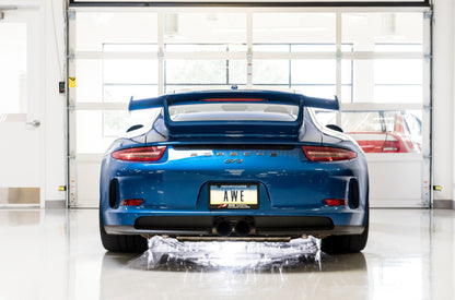 AWE Tuning Porsche 991 GT3 / RS Center Muffler Delete - Diamond Black Tips 3010-33044 3010-33044 Photo - Mounted