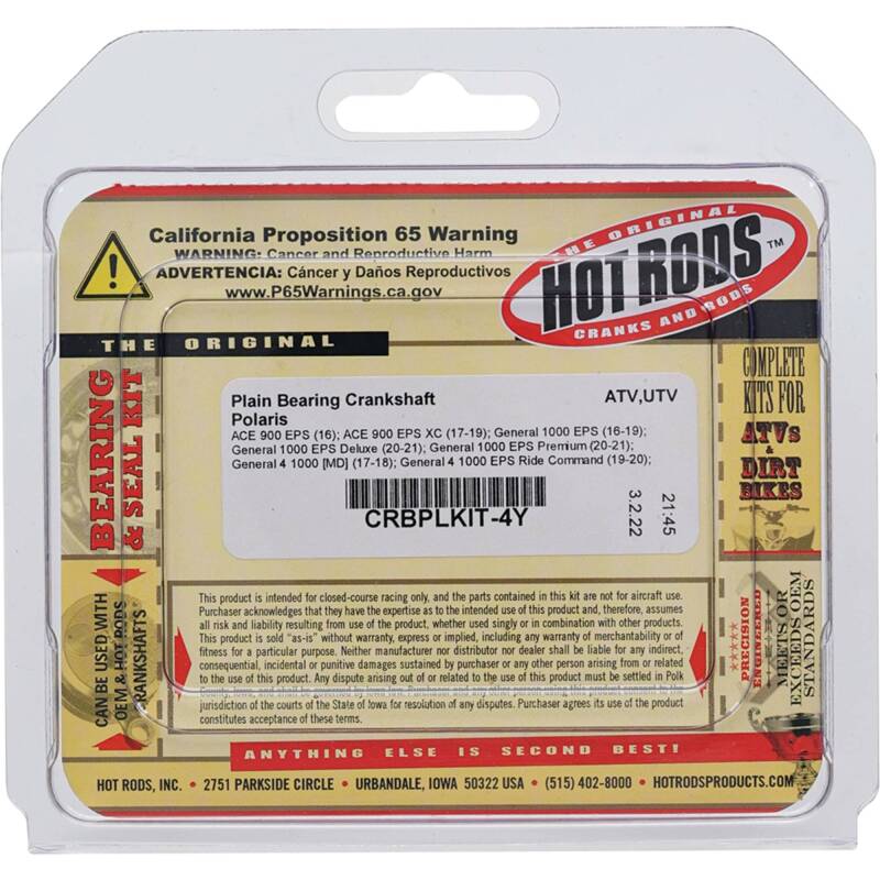 Hot Rods 11-13 Polaris RZR 900 XP 900cc Plain Bearing Crankshaft CRBPLKIT-4Y CRBPLKIT-4Y Photo - Primary