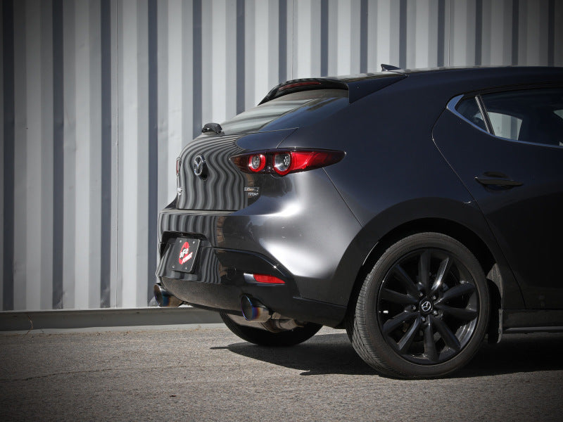 aFe 19-22 Mazda 3 L4 2.5L Takeda 3in to 2-1/2in 304 SS Axle-Back Exhaust w/ Blue Flame Tip 49-37023-L 49-37023-L Photo - Mounted