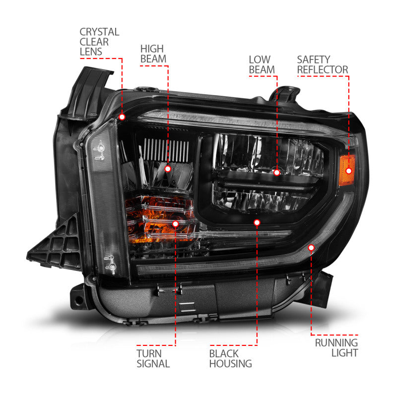 ANZO 2014-2021 Toyota Tundra LED Crystal Headlights w/ Switchback Black Housing w/ DRL 111533 111533 Photo - Unmounted