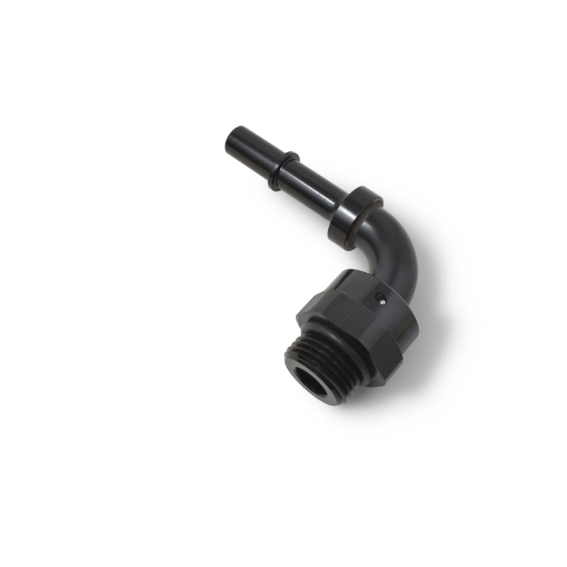 Russell Performance Adpt Fitting 3/8in SAE Qck Dis Male to #8 SAE Port Male Swvl End 90 Deg Blk Anod 644063 644063 Photo - out of package