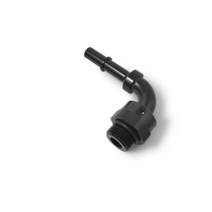 Russell Performance Adpt Fitting 3/8in SAE Qck Dis Male to #8 SAE Port Male Swvl End 90 Deg Blk Anod 644063 644063 Photo - out of package