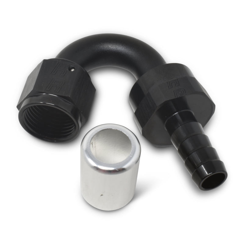 Russell #12 Crimp-on 150° Tight Radius Hose End - Black / Silver 610683 Photo - out of package