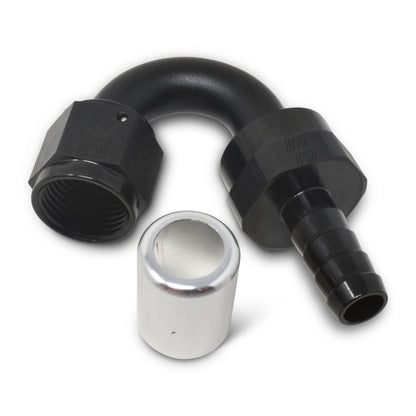 Russell #12 Crimp-on 150° Tight Radius Hose End - Black / Silver 610683 Photo - out of package