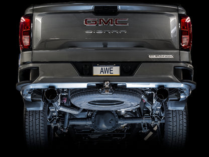 AWE Tuning 4th Gen GM 1500 5.3L 0FG Catback Split Rear Exit (Flat Bumper) - Quad Diamond Tips 3015-33206 3015-33206 Photo - Mounted