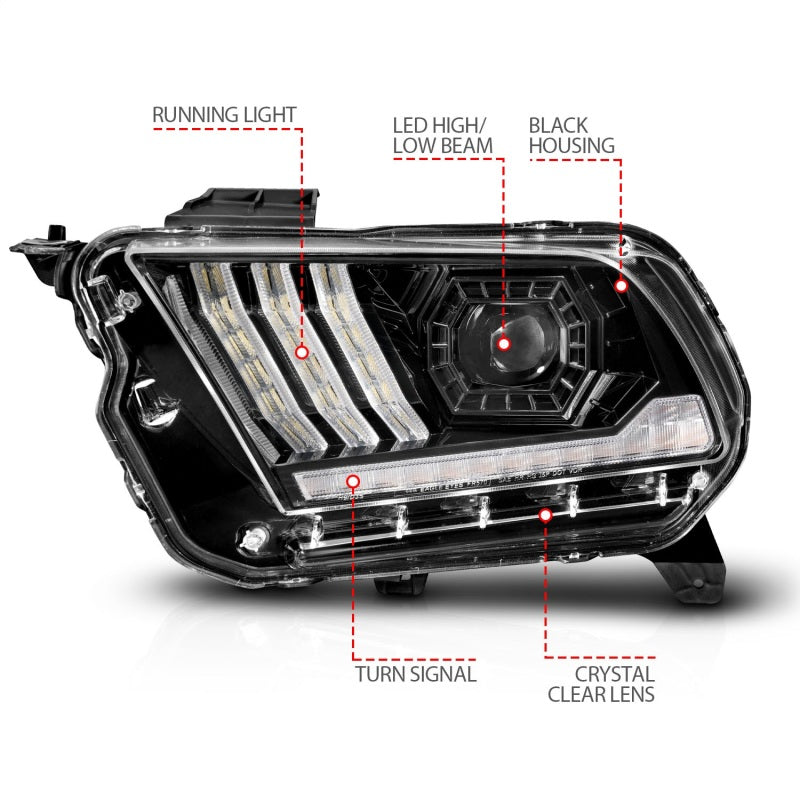 ANZO 10-14 Ford Mustang LED Projector Headlights w/Sequential Light Tube (NON HID Compatible) 121577 121577 Photo - Unmounted