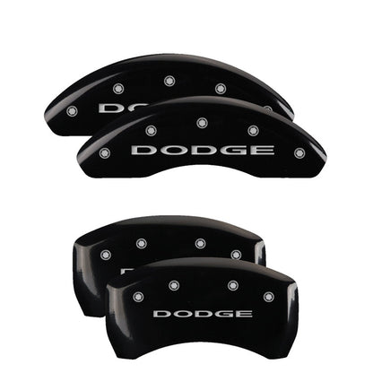 MGP 4 Caliper Covers Engraved Front & Rear With out stripes/Dodge Black finish silver ch 12199SDD4BK 12199SDD4BK Photo - Primary