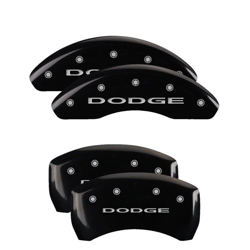 MGP 4 Caliper Covers Engraved Front & Rear With out stripes/Dodge Black finish silver ch 12199SDD4BK 12199SDD4BK Photo - Primary