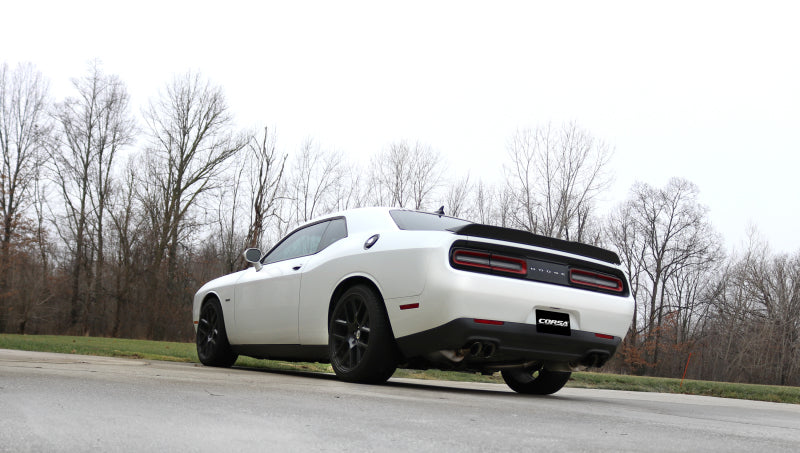 Corsa Performance 15-17 Dodge Challenger Sport Cat-Back Dual Rear Exit with Twin 3.5in 14986BLK Photo - Mounted