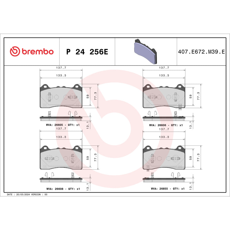 Brembo OE BRE EV Brake Pads Brakes, Rotors & Pads Brake Pads - OE main image