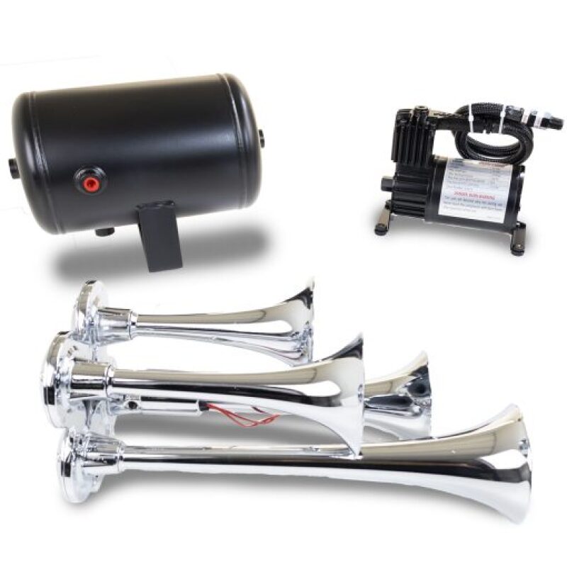 Kleinn Air Horns Kleinn Chrome Quad Horn Kit w/ 130 PSI Air Compressor / 1.0 gal Air Tank HK4 HK4 Photo - Primary