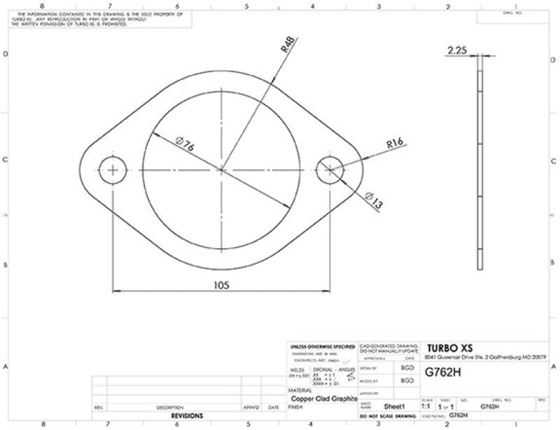 Turbo XS 2-Bolt High Temperature Exhaust Gasket 76mm/3in ID (Single) G762H G762H Photo - Primary