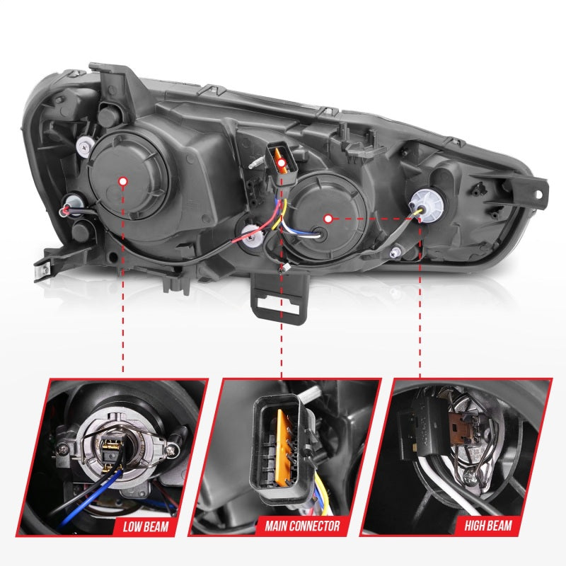 Anzo 2008-2015 Mitsubishi Lancer Projector Headlights w/ Halo Chrome (CCFL) 121427 Photo - Unmounted