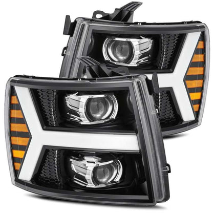 AlphaRex 07-13 Chevy 1500 LUXX LED Proj Headlights Plank Style Jet Blk w/ Activ Light/Seq Signal/DRL 880223 880223 Photo - Primary
