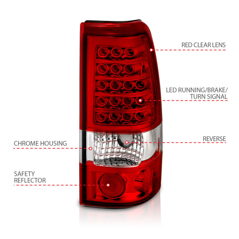 Anzo 1999-2007 Chevrolet Silverado 1500 LED Taillights Red/Clear 311010 Photo - Unmounted