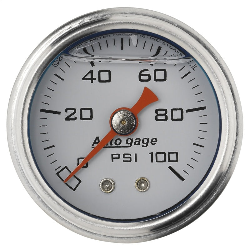 Autometer Gauge, Pressure, 1.5" Direct Mnt, 100Psi, Liquid Filled Mech, Wht, 1/8 2177 Photo - Primary