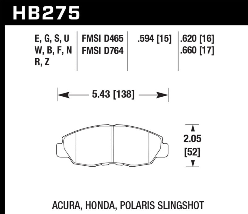 Hawk Ceramic Brake Pads Front Honda Accord Anniversary 96-96 HB275Z.620 Photo - Primary