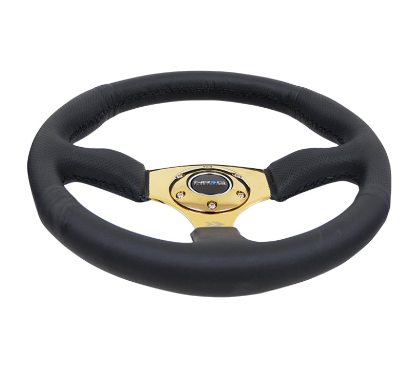NRG Reinforced Steering Wheel- 350mm Sport Leather Racing (2.5" Deep) RST-023GD-R Photo - Primary