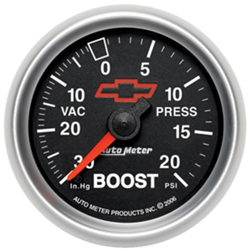 Autometer Gauge, Vac/Boost, 2 1/16", 30inHg-20psi, Mechanical, Gm Bowtie Black 3607-00406 Photo - Primary