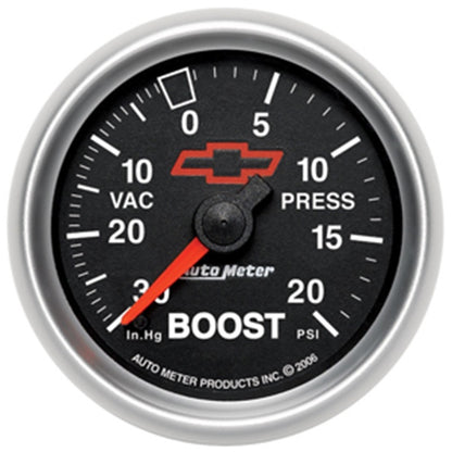 Autometer Gauge, Vac/Boost, 2 1/16", 30inHg-20psi, Mechanical, Gm Bowtie Black 3607-00406 Photo - Primary