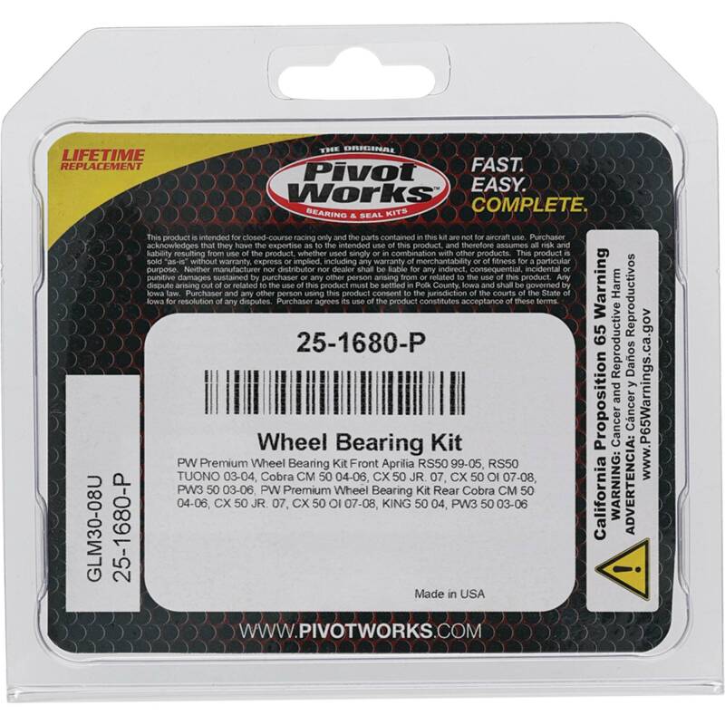 Pivot Works Aprilia, Cobra, Suzuki Wheel Bearing Kit Premium Bearings 25-1680-P 25-1680-P Photo - Primary