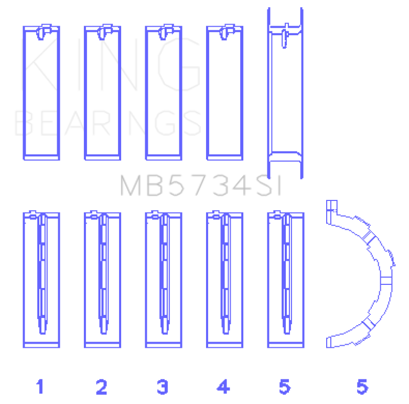 King Engine Bearings King Ford 302 Cid Coyote (Size +0.5mm) Main Bearing Set MB5734SI0.5 MB5734SI0.5 Photo - Primary