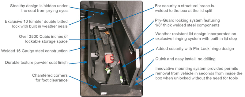 Tuffy Products Tuffy Chevrolet Silverado & Gmc Sierra Underseat Lockbox Full Length W/ Keyed Lock For 307-01 307-01 Photo - Close Up