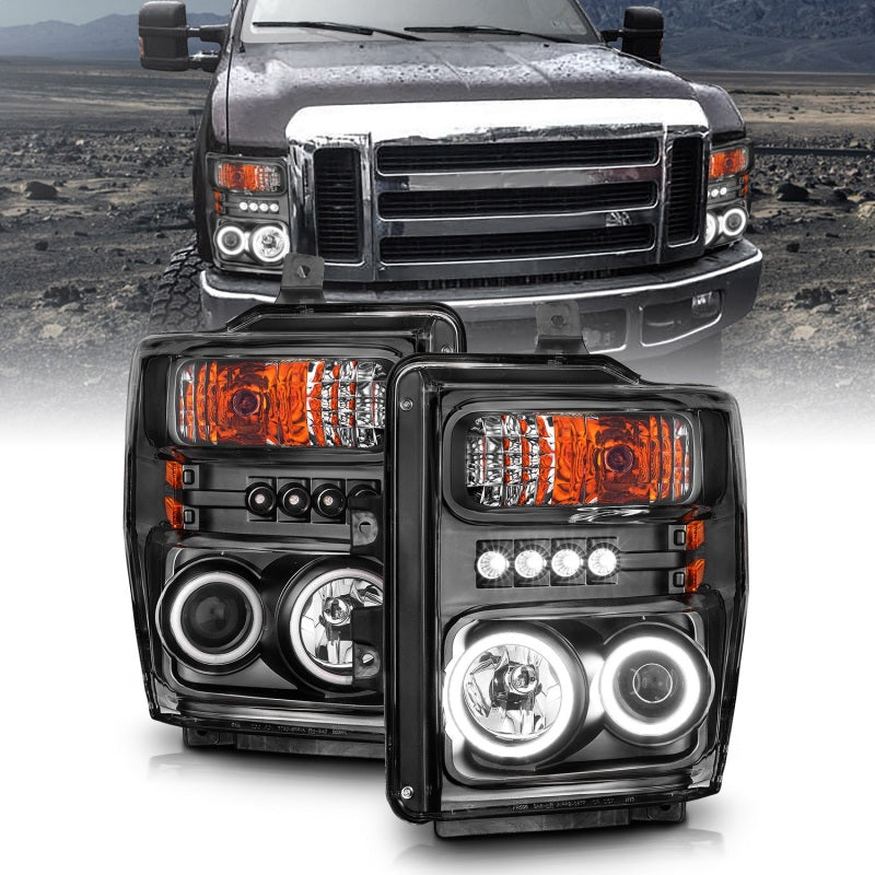 Anzo 2008-2010 Ford F-250 Projector Headlights w/ Halo Black (CCFL) 111168 Photo - Primary